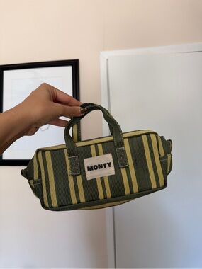 Monty Striped Mini Carry Bag in Olive & Yellow